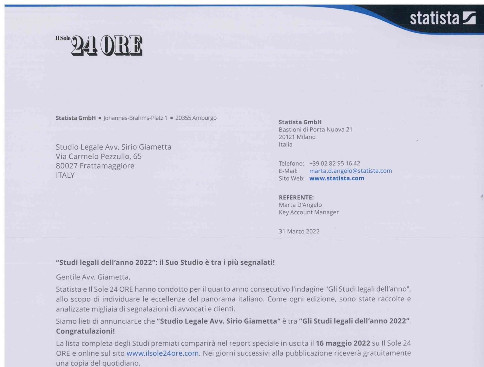 Anche quest'anno il nostro studio tra i più segnalati dell'elenco "Studi Legali dell'Anno 2022" a cura del SOLE 24 ORE e STATISTA nei settori del Diritto Amministrativo e Tributario.  